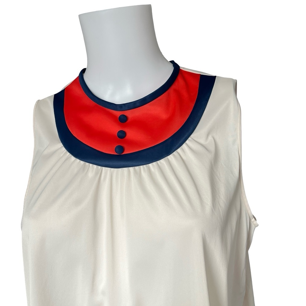 Vintage 60s Vanity Fair Night Dress Sleeveless Sheer Nylon Blue Red Size Medium - Picture 3 of 7